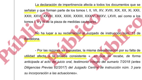 Declaración de impertinencia de todos los documentos del Juzgado de Instrucción 13 de Barcelona. Declaración de impertinencia de todos los documentos del Juzgado de Instrucción 13 de Barcelona.