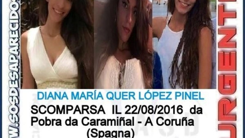 Cartel difundido en Italia para alertar de la desaparición de Diana Quer/EUROPA PRESS Cartel difundido en Italia para alertar de la desaparición de Diana Quer/EUROPA PRESS