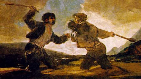 El cuadro Duelo a garrotazos, de Goya, está expuesto en el Museo del Prado. El cuadro Duelo a garrotazos, de Goya, está expuesto en el Museo del Prado.