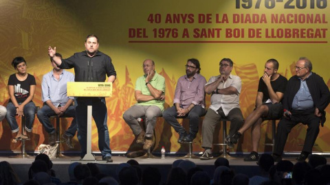 El líder de ERC, Oriol Junqueras durante su discurso en un acto político conjunto protagonizado por ERC, CUP y Podemos. - EFE El líder de ERC, Oriol Junqueras durante su discurso en un acto político conjunto protagonizado por ERC, CUP y Podemos. - EFE