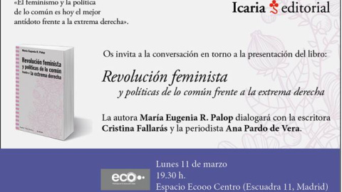 El coloquio tiene lugar el 11 de marzo a las 19.30 horas en el Espacio Ecooo Centro de Madrid. El coloquio tiene lugar el 11 de marzo a las 19.30 horas en el Espacio Ecooo Centro de Madrid.