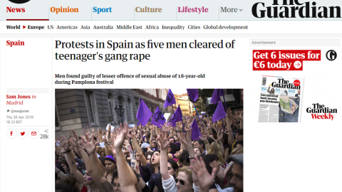 La noticia sobre la sentencia en 'The Guardian' La noticia sobre la sentencia en 'The Guardian'