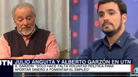 Julio Anguita y Alberto Garzón, en Telecinco. Julio Anguita y Alberto Garzón, en Telecinco.