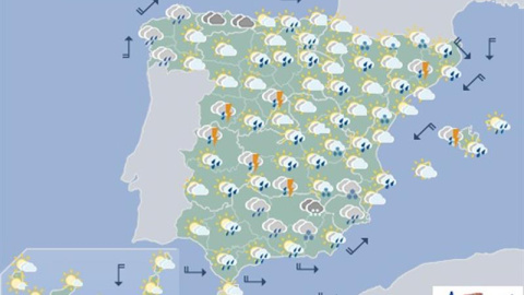 Mapa significativo elaborado por la AEMET el 29/04/2018 válido para el 01/05/2018 de 12 a 24 horas. EFE Mapa significativo elaborado por la AEMET el 29/04/2018 válido para el 01/05/2018 de 12 a 24 horas. EFE