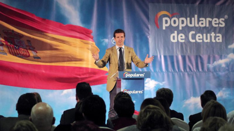 Pablo Casado en un acto electoral en Ceuta. (REDUAN | EFE) Pablo Casado en un acto electoral en Ceuta. (REDUAN | EFE)