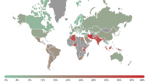 Usuarios de móvil atacados en 2018 por países. Fuente: Kaspersky Usuarios de móvil atacados en 2018 por países. Fuente: Kaspersky