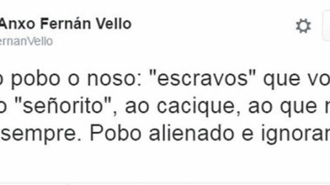 Tuit del diputado de En Marea por Lugo, Miguel Anxo Fernán Vello. Tuit del diputado de En Marea por Lugo, Miguel Anxo Fernán Vello.