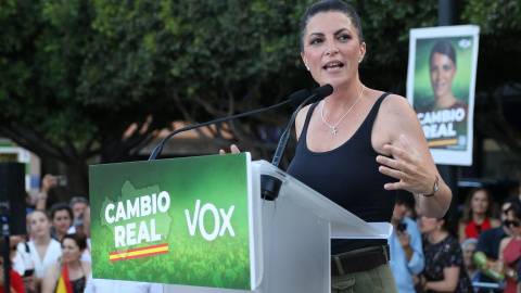 La candidata a la Presidencia de la Junta de Andalucía, Macarena Olona, en un acto de campaña para los comicios autonómicos del próximo día 19 a 14 de junio 2020 en El Ejido (Andalucía, Almería) Fecha: 14/06/2022. La candidata a la Presidencia de la Junta de Andalucía, Macarena Olona, en un acto de campaña para los comicios autonómicos del próximo día 19 a 14 de junio 2020 en El Ejido (Andalucía, Almería) Fecha: 14/06/2022.