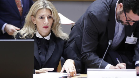 Yolanda Díaz, hace unos días en Bruselas. EFE/EPA/OLIVIER HOSLET Yolanda Díaz, hace unos días en Bruselas. EFE/EPA/OLIVIER HOSLET