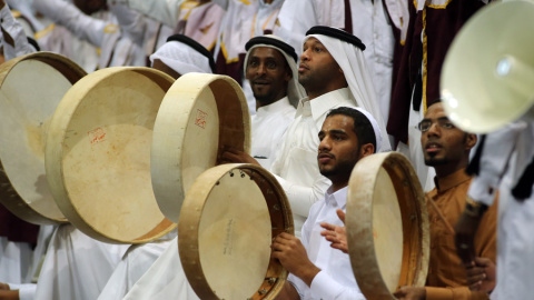 Aficionados qataríes, en las gradas del Lusail Hall durante el partido contra España. KARIM JAAFAR / AFP