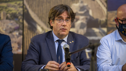 El expresidente de la Generalitat Carles Puigdemont, en una rueda de prensa a 25 de septiembre de 2021, en L’Alguer, Cerdeña (Italia). Lorena Sopêna / Europa Press El expresidente de la Generalitat Carles Puigdemont, en una rueda de prensa a 25 de septiembre de 2021, en L’Alguer, Cerdeña (Italia). Lorena Sopêna / Europa Press