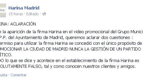 Comunicado emitido en Facebook por Harina Comunicado emitido en Facebook por Harina