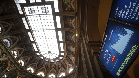 Panel informativo de la evolución del principal indicador de la Bolsa española, el Ibex 35. EFE/Javier Lizón Panel informativo de la evolución del principal indicador de la Bolsa española, el Ibex 35. EFE/Javier Lizón