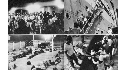 A la izquierda, los 'fuzileiros' de la Marina brasileña; a la derecha, desembarco de los pasajeros. A la izquierda, los 'fuzileiros' de la Marina brasileña; a la derecha, desembarco de los pasajeros.