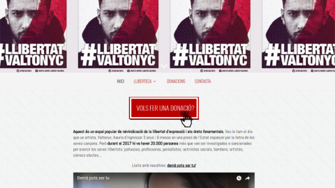 Ni un pas enrere, un espacio de apoyo a Valtonyc que permite donaciones económicas. Ni un pas enrere, un espacio de apoyo a Valtonyc que permite donaciones económicas.