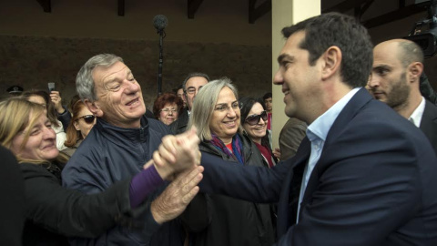 El líder de Syriza, a su llegada al parque. El líder de Syriza, a su llegada al parque.