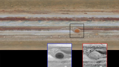 Nuevas imágenes de Júpiter revelan que su gran mancha está encogiendo. /NASA-ESA Nuevas imágenes de Júpiter revelan que su gran mancha está encogiendo. /NASA-ESA