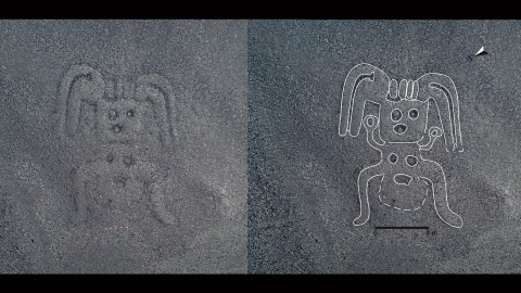 Uno de los geoglifos descubiertos en los últimos años y su representación. (derecha)./YAMAGATA UNIVERSITY