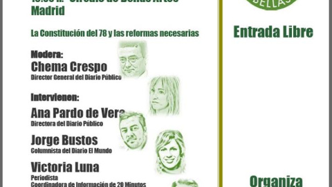 Cartel del coloquio sobre la reforma de la Constitución que se celebra en el Círculo de Bellas Artes. Cartel del coloquio sobre la reforma de la Constitución que se celebra en el Círculo de Bellas Artes.
