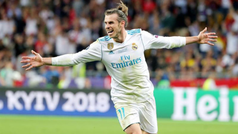 Gareth Bale celebra uno de sus dos goles en la final de Champions contra el Liverpool.- EFE Gareth Bale celebra uno de sus dos goles en la final de Champions contra el Liverpool.- EFE