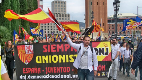 Manifestación de la extrema derecha en Barcelona con motivo del 12 de octubre./ EP Manifestación de la extrema derecha en Barcelona con motivo del 12 de octubre./ EP