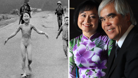 A la izquierda, la imagen de 'La niña del Napalm', a la derecha Kim Phúc y Nick Ut en la actualidad.- A la izquierda, la imagen de 'La niña del Napalm', a la derecha Kim Phúc y Nick Ut en la actualidad.-