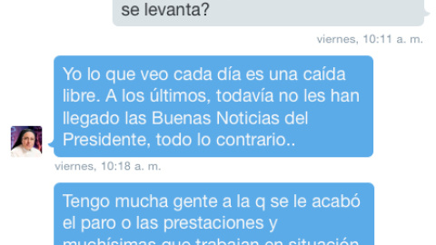 Pantallazo de la conversación con Sor Lucía Caram