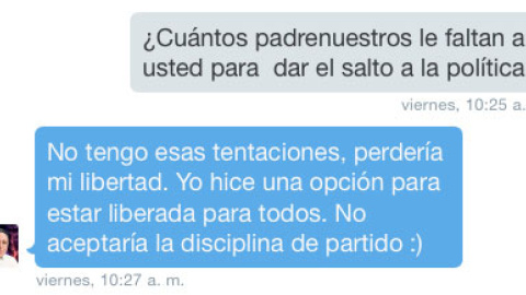 Pantallazo de la conversación con Sor Lucía Caram