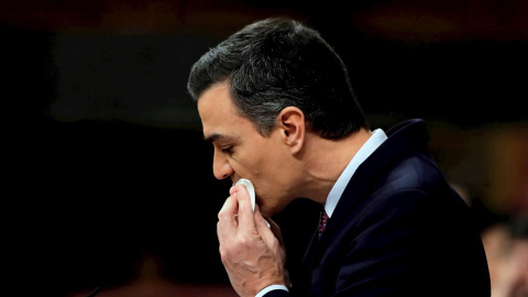 El candidato a presidente del Gobierno, Pedro Sánchez, en el Congreso de los Diputados durante su intervención en la primera jornada de su investidura como presidente del Gobierno. EFE/Juan Carlos Hidalgo