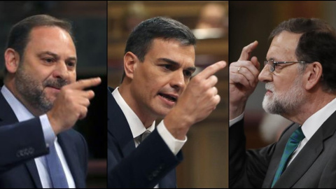El secretario general del PSOE, Pedro Sánchez; el presidente del gobierno, Mariano Rajoy, y el diputado del PSOE José Luis Ábalos. /EFE El secretario general del PSOE, Pedro Sánchez; el presidente del gobierno, Mariano Rajoy, y el diputado del PSOE José Luis Ábalos. /EFE