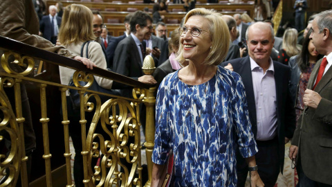 La portavoz de UPyD en el Congreso, Rosa Díez, al término de la última sesión de control al Gobierno.- EFE