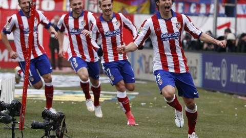 Tiago celebra el primer gol del Atlético ante el Real Madrid. /REUTERS Tiago celebra el primer gol del Atlético ante el Real Madrid. /REUTERS