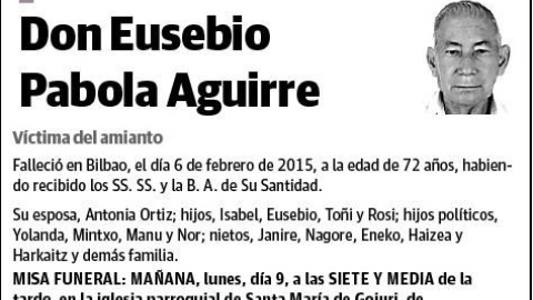 Esquela de Eusebio Pabola. /ELCORREO Esquela de Eusebio Pabola. /ELCORREO