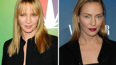 Combo de Uma Thurman antes y después de su cambio radical.