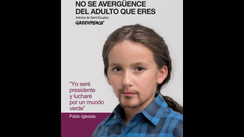 El cartel del candidato de Podemos, Pablo Iglesias. GREENPEACE
