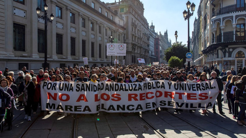 Pancarta de la manifestación de la marea blanca en Sevilla.- EFE Pancarta de la manifestación de la marea blanca en Sevilla.- EFE