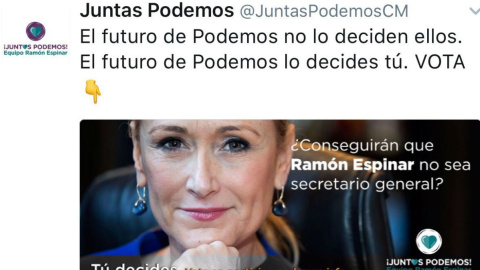 La cuenta de Juntas Podemos tuitea una imagen de Cifuentes.