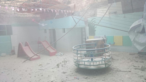 Una escuela destroza en la zona de Alepo controlada por los rebeldes. Fotografía cedida por Mohammed Adel. Una escuela destroza en la zona de Alepo controlada por los rebeldes. Fotografía cedida por Mohammed Adel.