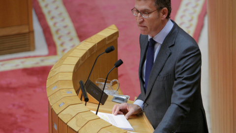 Alberto Núñez Feijóo durante su discurso en la primera sesión del debate de investidura, en el que solicita a la Cámara autonómica la confianza para ser investido de nuevo presidente tras ser propuesto como candidato por la Presidencia del Alberto Núñez Feijóo durante su discurso en la primera sesión del debate de investidura, en el que solicita a la Cámara autonómica la confianza para ser investido de nuevo presidente tras ser propuesto como candidato por la Presidencia del