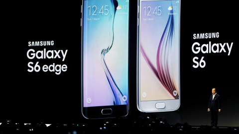 El presidente de Samsung, JK Shin, durante la presentación del nuevo teléfono móvil de la compañía coreana, el Samsung Galaxy 6, celebrada el domingo en Barcelona. Hoy, lunes 2 de marzo, comienza de forma oficial el Congreso Mundial de Móvi