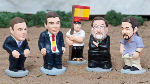 De iz a der Los líderes de Ciudadanos, Albert Rivera (i), PSOE, Pedro Sánchez, del PP, Mariano Rajoy, y de Podemos, Pablo Iglesias, unos políticos 'para cagarse'. / EFE