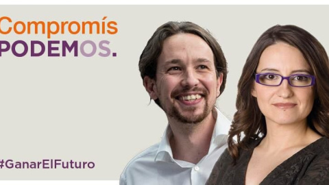 Uno de los carteles de la coalición Compromís-Podemos-Es el moment / Podemos-Compromís-Es el moment