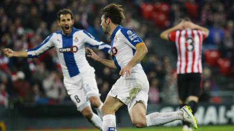 Víctor Sánchez celebra su gol en San Mamés. /REUTERS Víctor Sánchez celebra su gol en San Mamés. /REUTERS