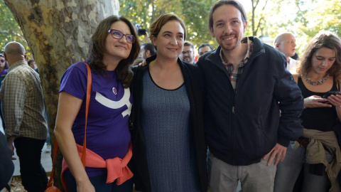 Mònica Oltra, Ada Colau y Pablo Iglesias en la Marcha. Mònica Oltra, Ada Colau y Pablo Iglesias en la Marcha.