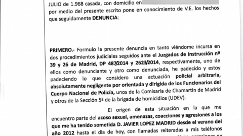 Extracto de la denuncia de la doctora Elisa Pinto, con fecha del 27 de febrero de 2015. Extracto de la denuncia de la doctora Elisa Pinto, con fecha del 27 de febrero de 2015.