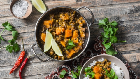 Lentejas con calabaza y curry. Lentejas con calabaza y curry.