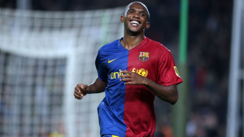 Samuel Eto'o celebrando un gol con el FC Barcelona. Samuel Eto'o celebrando un gol con el FC Barcelona.