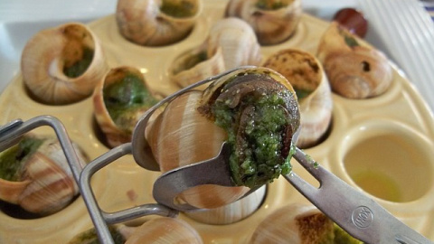 Caracoles a la francesa o Escargots à la bourguignonne. Foto: Marianne Casamance. Wikimedia commons. Caracoles a la francesa.