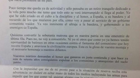 Extracto de la carta recibida por Alberto Garzón. Extracto de la carta recibida por Alberto Garzón.
