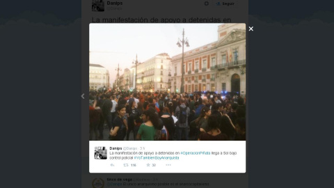 Manifestación de este lunes en la Puerta del Sol. Imagen de @Danips Manifestación de este lunes en la Puerta del Sol. Imagen de @Danips